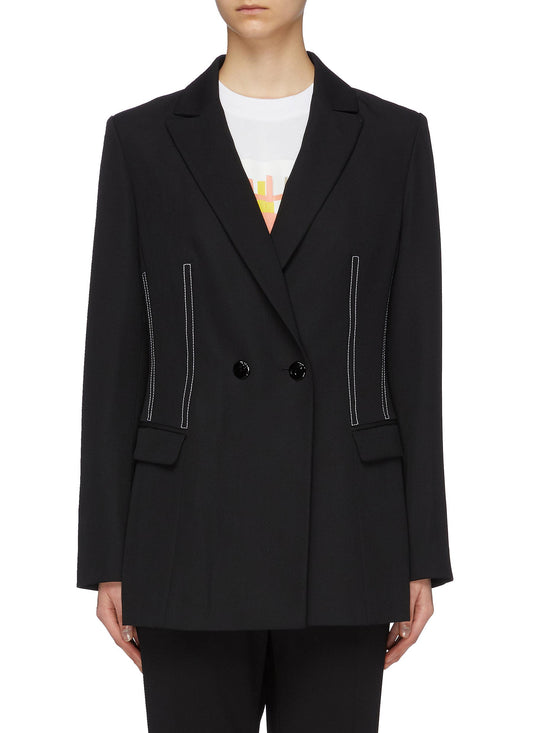 Contrast topstitching wool blazer - PORTSPURE - Black