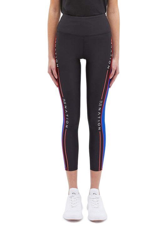 Three Point' logo stripe outseam cropped performance leggings - P.E Nation - Black