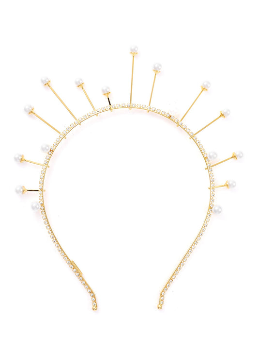 Lunar' Swarovski crystal pearl crown - LELET NY - Metallic