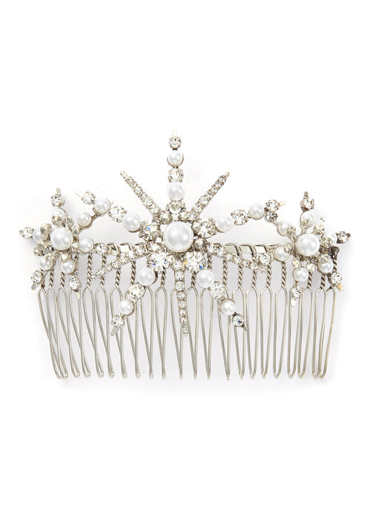 Starlet' Swarovski crystal pearl hair comb - LELET NY - Metallic