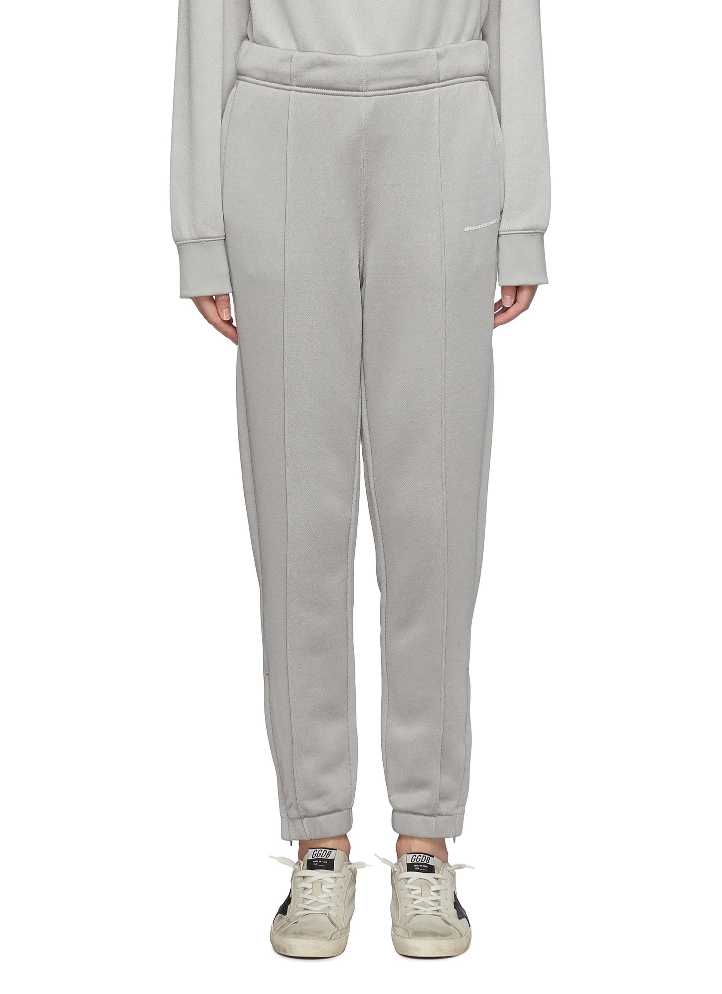 Zip cuff pintuck logo print track pants - alexanderwang.t - Grey