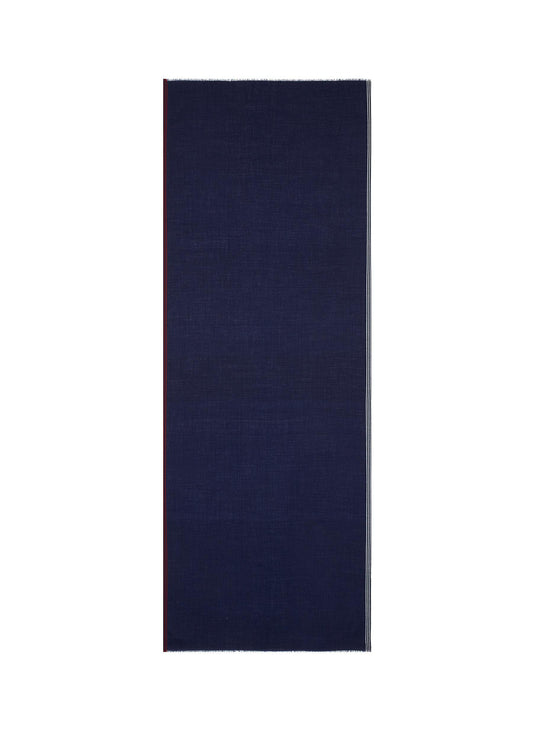 Diamond jacquard selvedge stripe cashmere-Merino wool scarf - Janavi - Blue