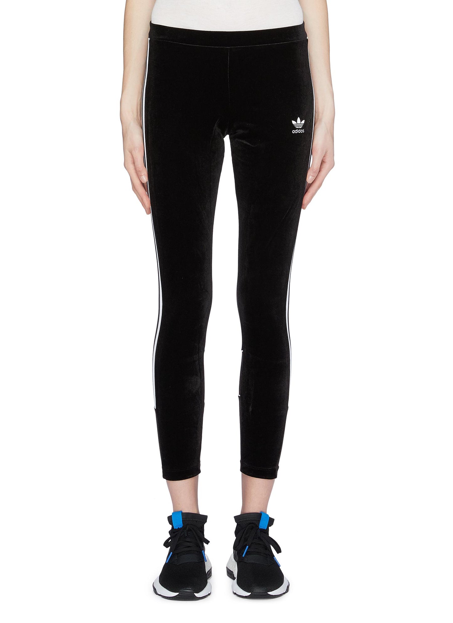 3-Stripes outseam velvet leggings - adidas - Black