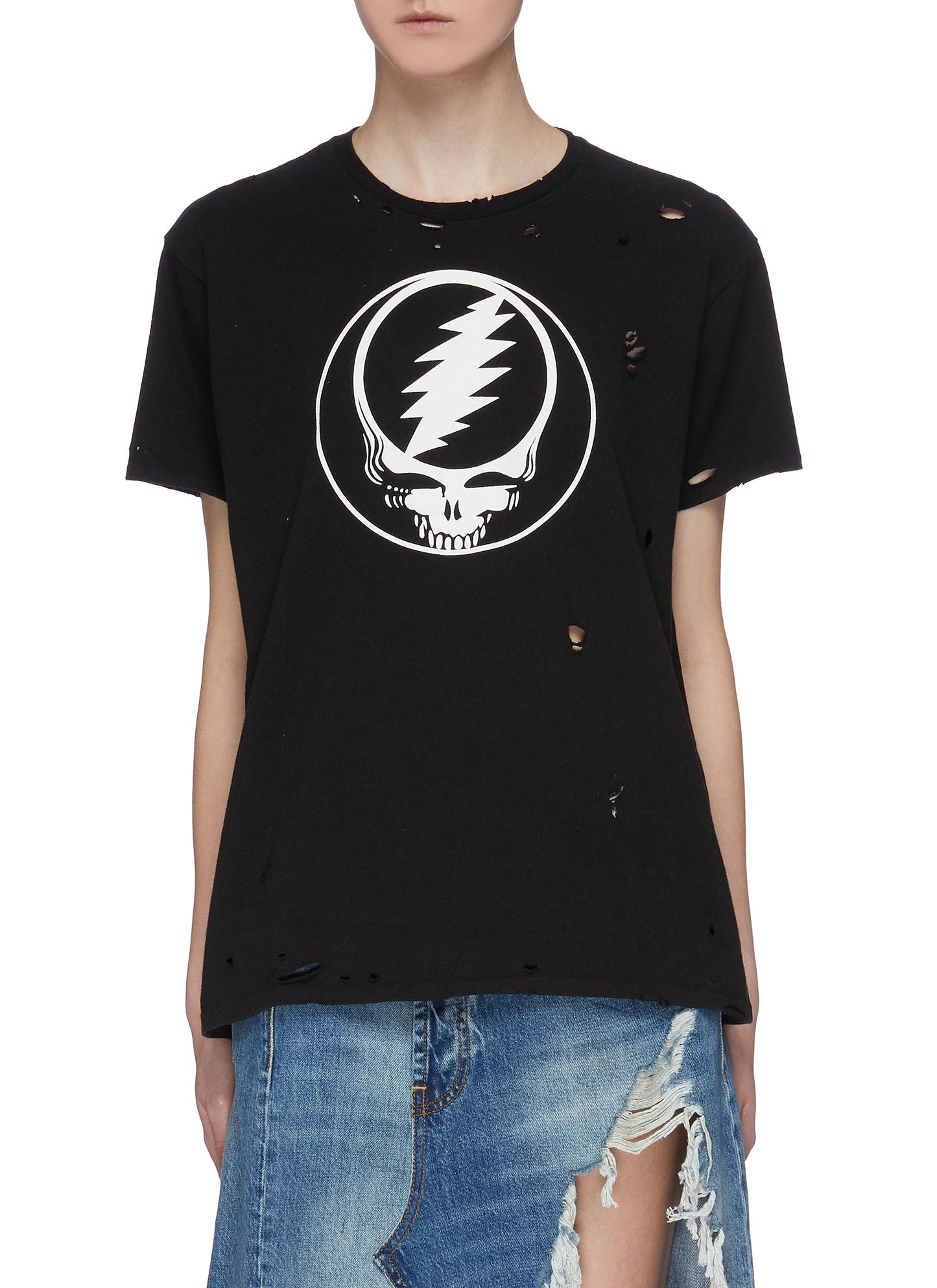 Steal Your Face' graphic print distressed T-shirt - R13 - Black