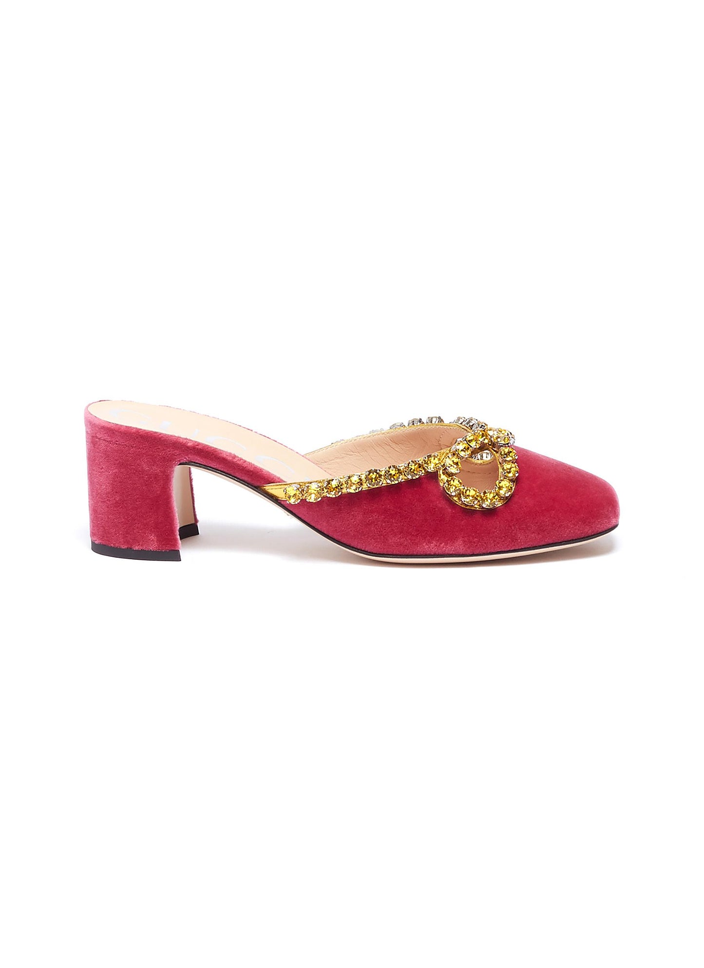 Zephyra' glass crystal cutout bow velvet mules - Gucci - Pink