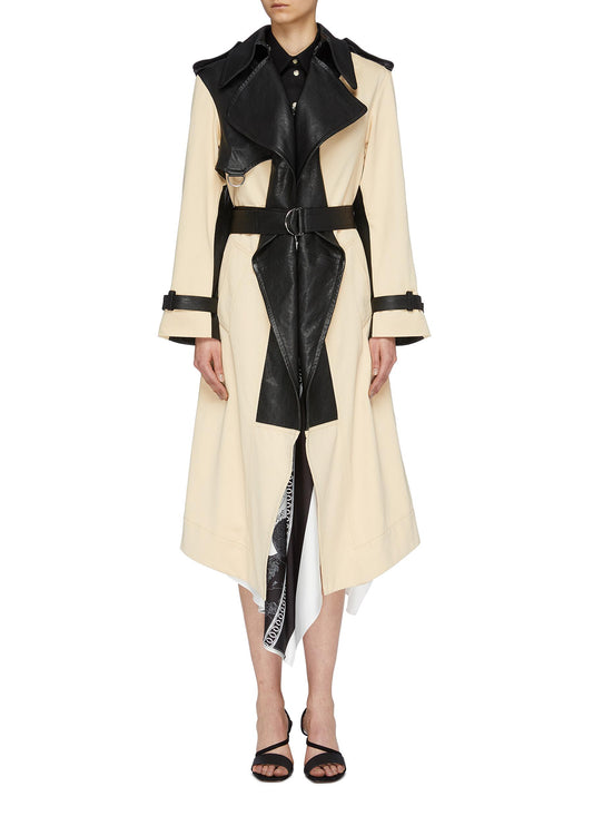 Belted waterfall lapel colourblock leather trench coat - Cédric Charlier - Multi-colour