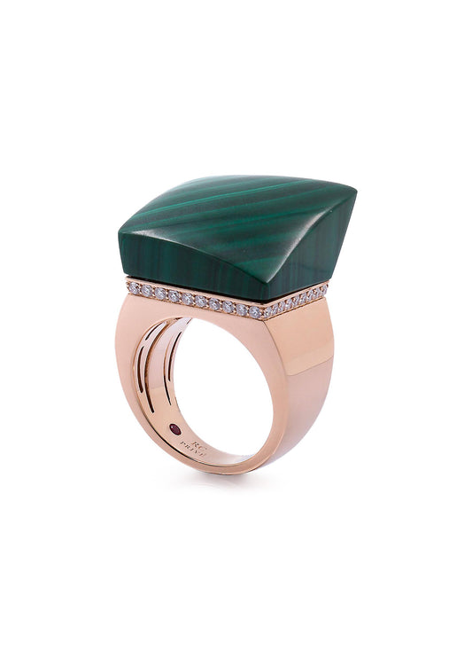 Sauvage Privé' diamond malachite 18k rose gold ring - Roberto Coin - Metallic