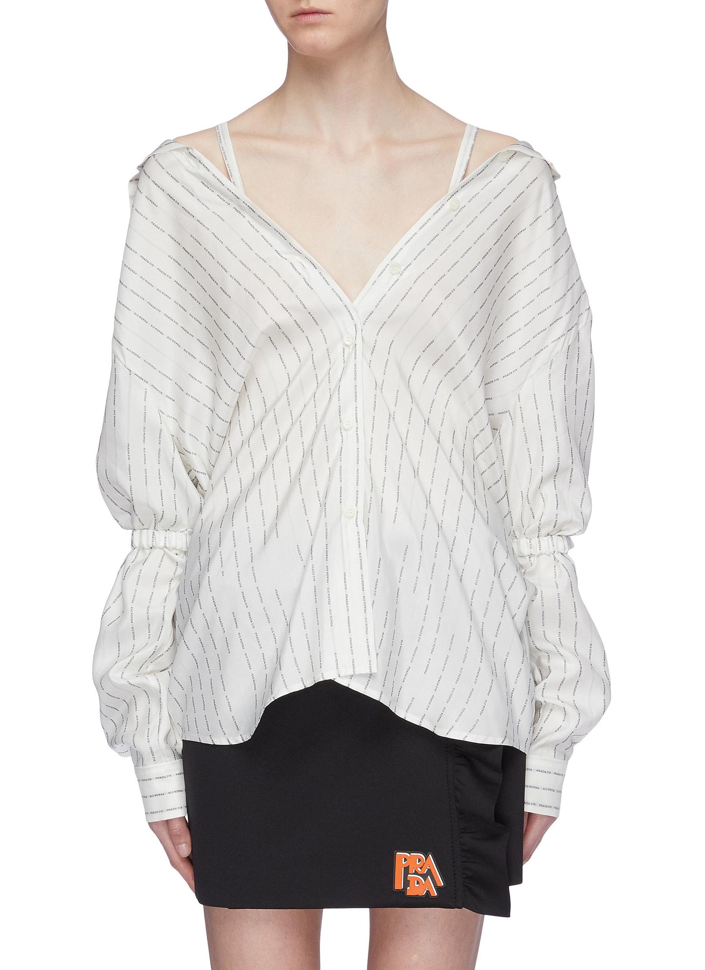 Detachable shoulder strap logo stripe silk blouse - Prada - White