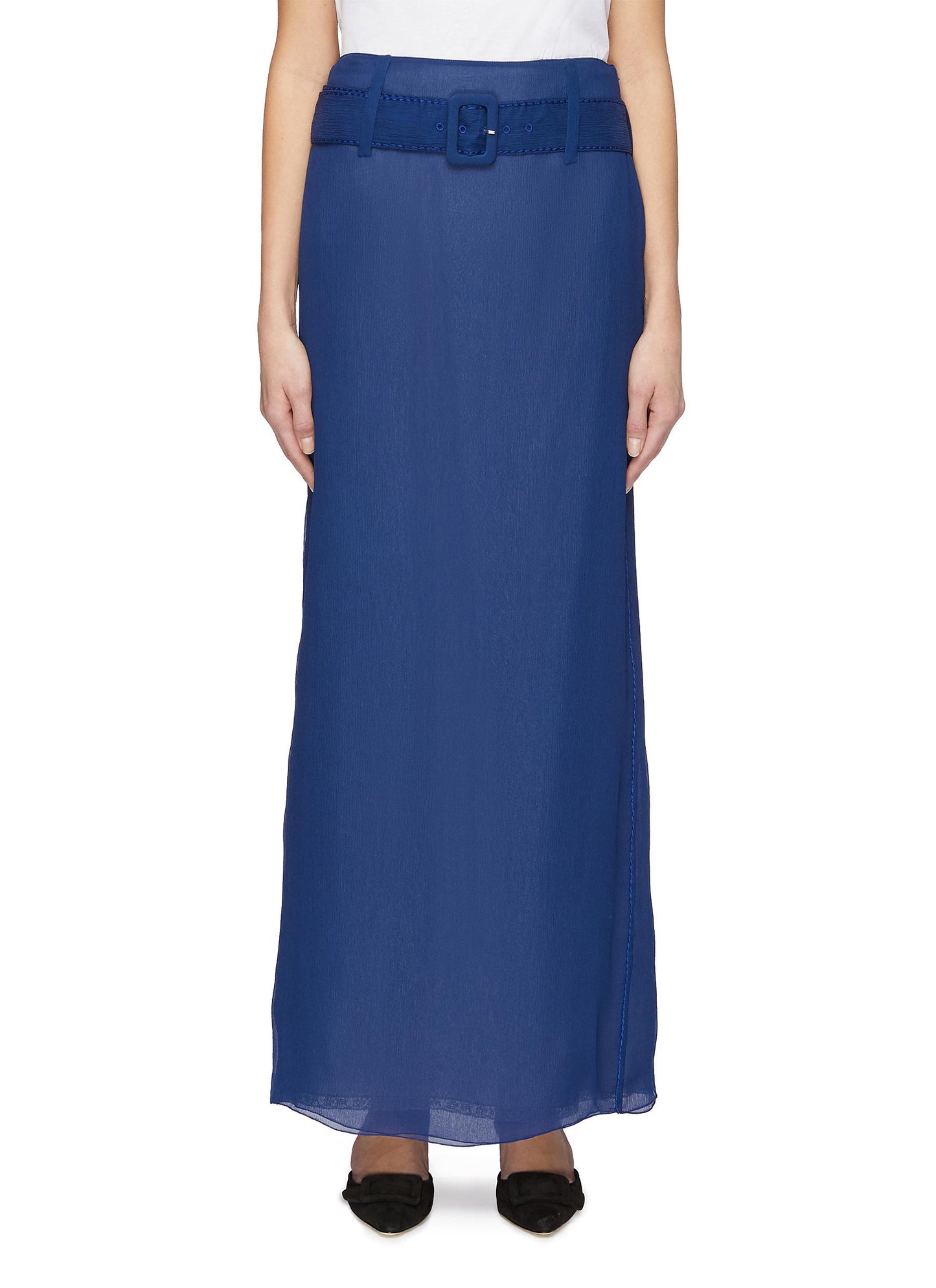 Belted cupro-silk chiffon maxi skirt - Prada - Blue