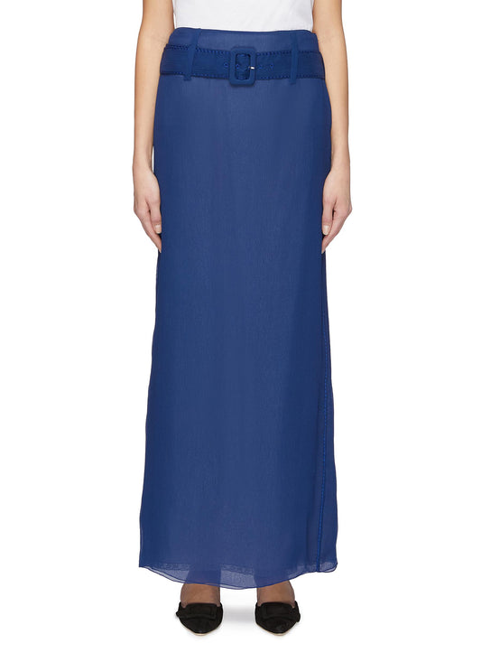 Belted cupro-silk chiffon maxi skirt - Prada - Blue