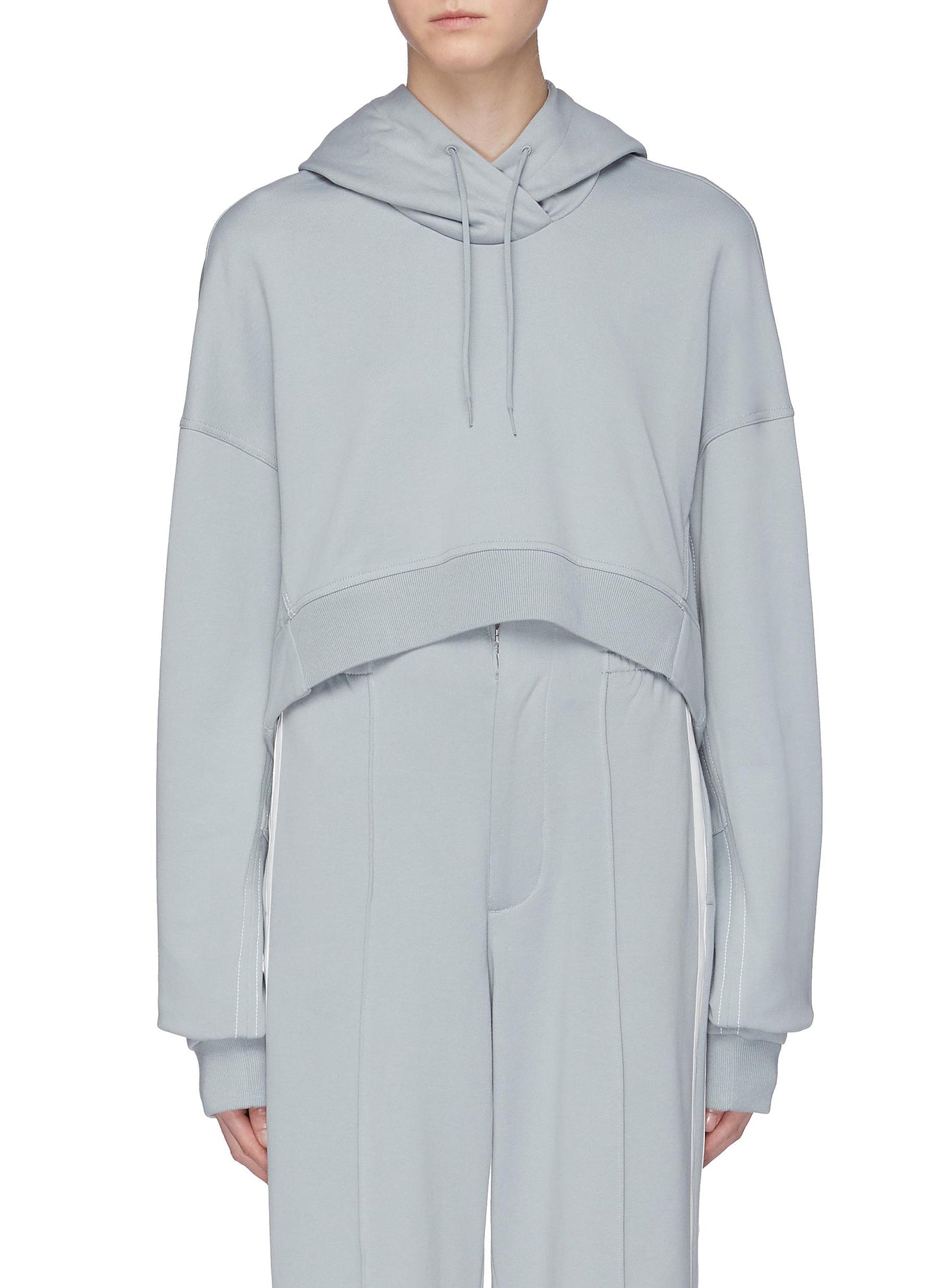 Yohji Love' graphic embroidered slogan print cropped hoodie - Y-3 - Grey