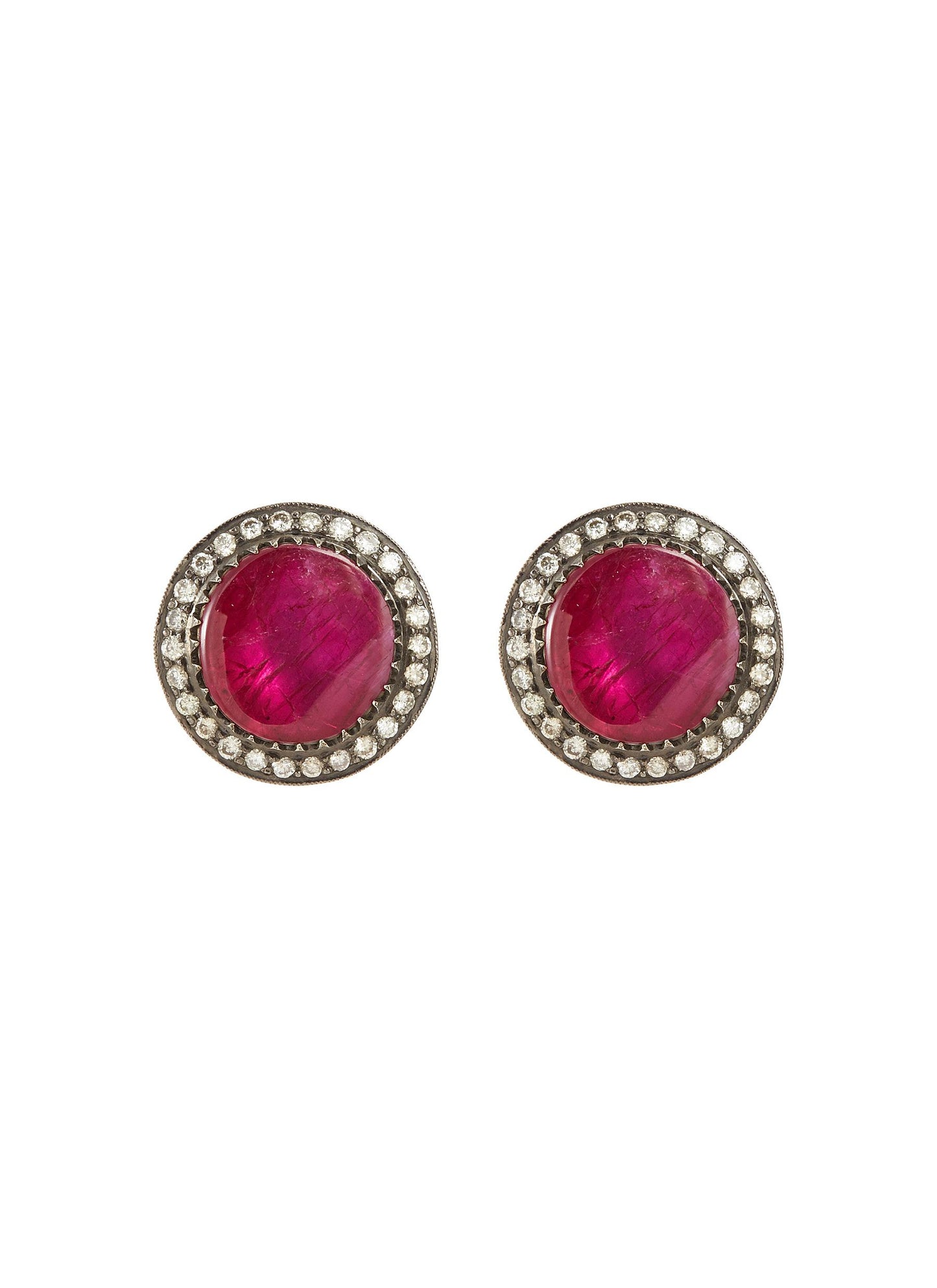 Diamond ruby silver gold alloy stud earrings - Aishwarya - Metallic