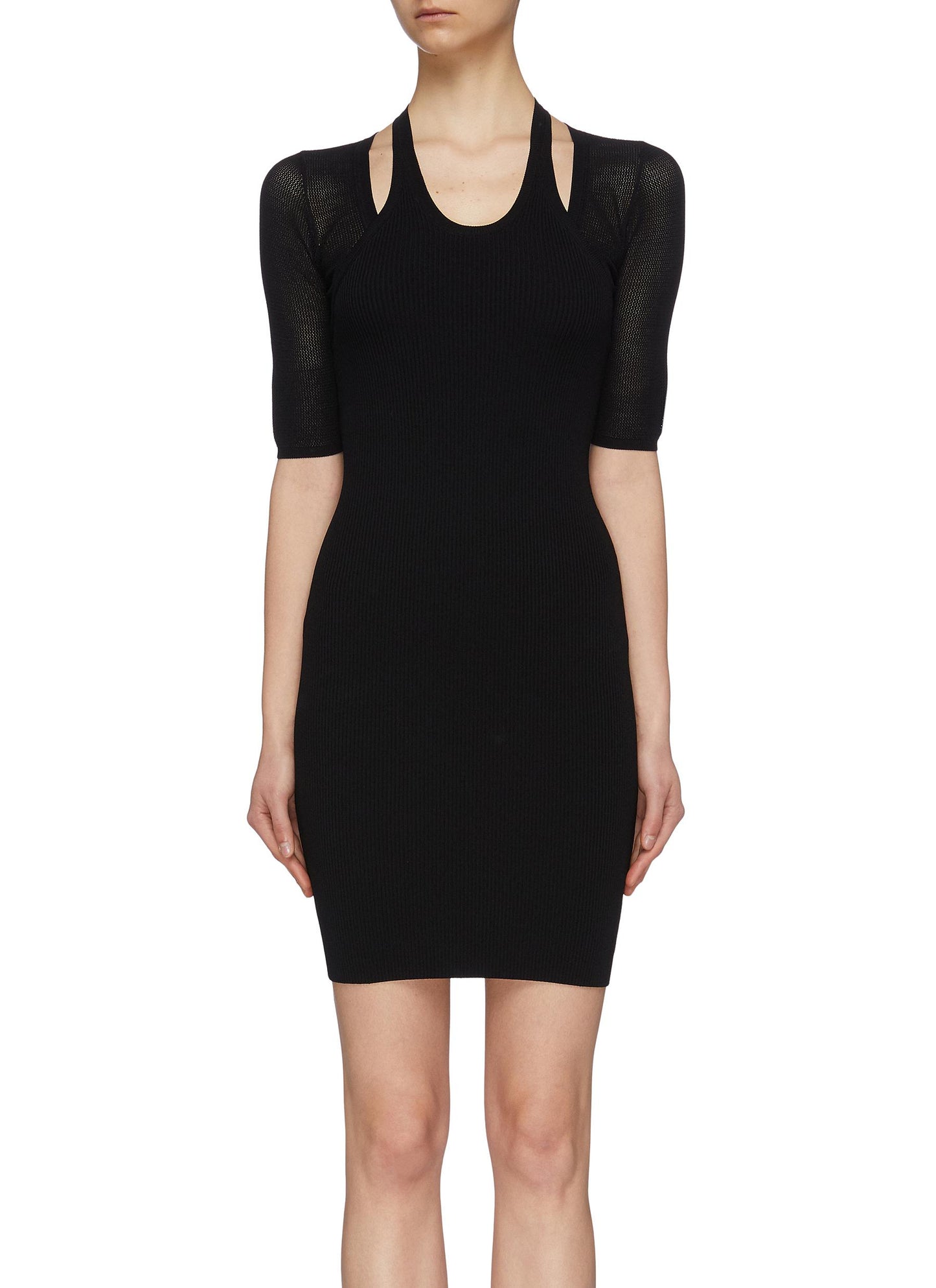 Mesh sleeve cutout shoulder knit dress - alexanderwang.t - Black