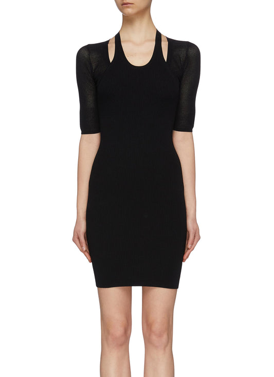 Mesh sleeve cutout shoulder knit dress - alexanderwang.t - Black