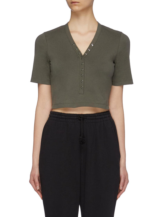 Snap button V-neck cropped T-shirt - alexanderwang.t - Green