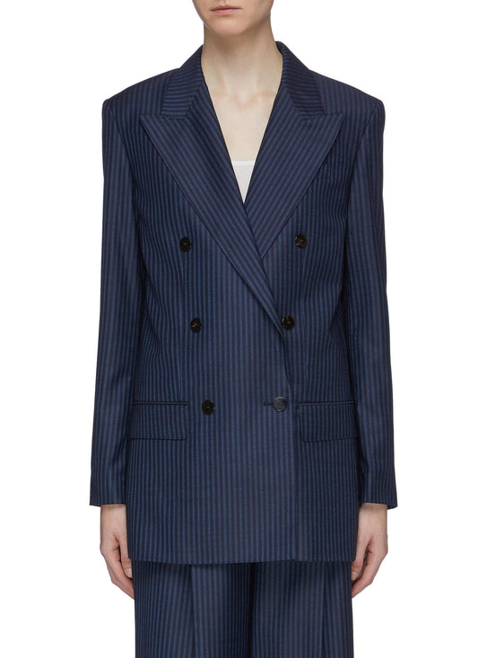 Double breasted stripe virgin wool blazer - Theory - Blue