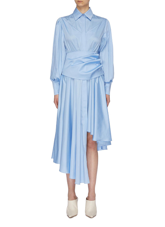 Detachable corset belt asymmetric pleated shirt dress - MATÉRIEL - Blue