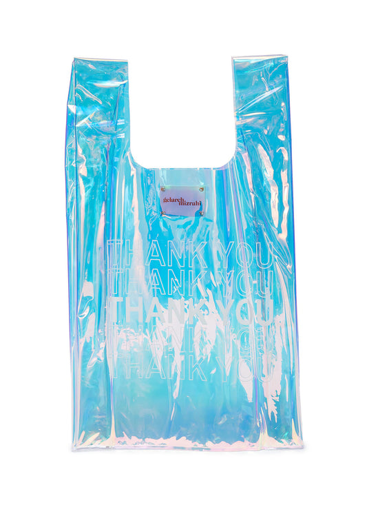 Thank you' print holographic PVC tote - Gelareh Mizrahi - Blue