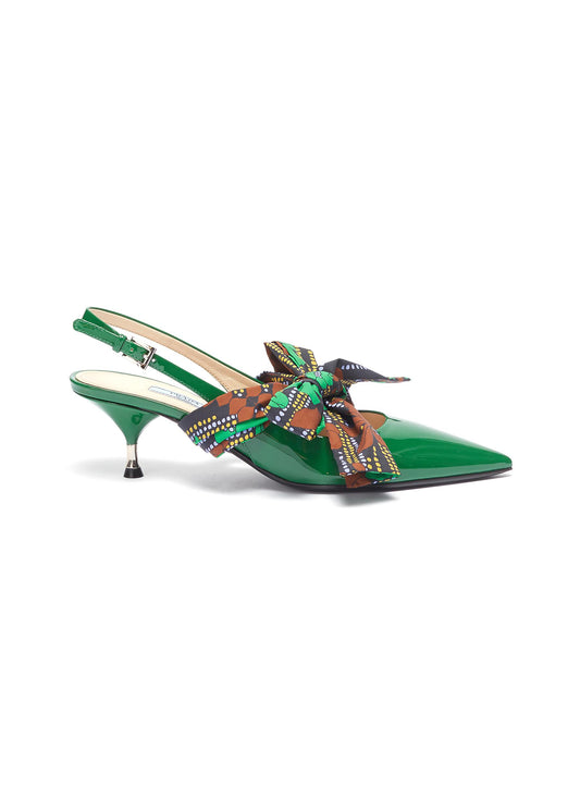 Detachable bow patent leather slingback pumps - Prada - Green