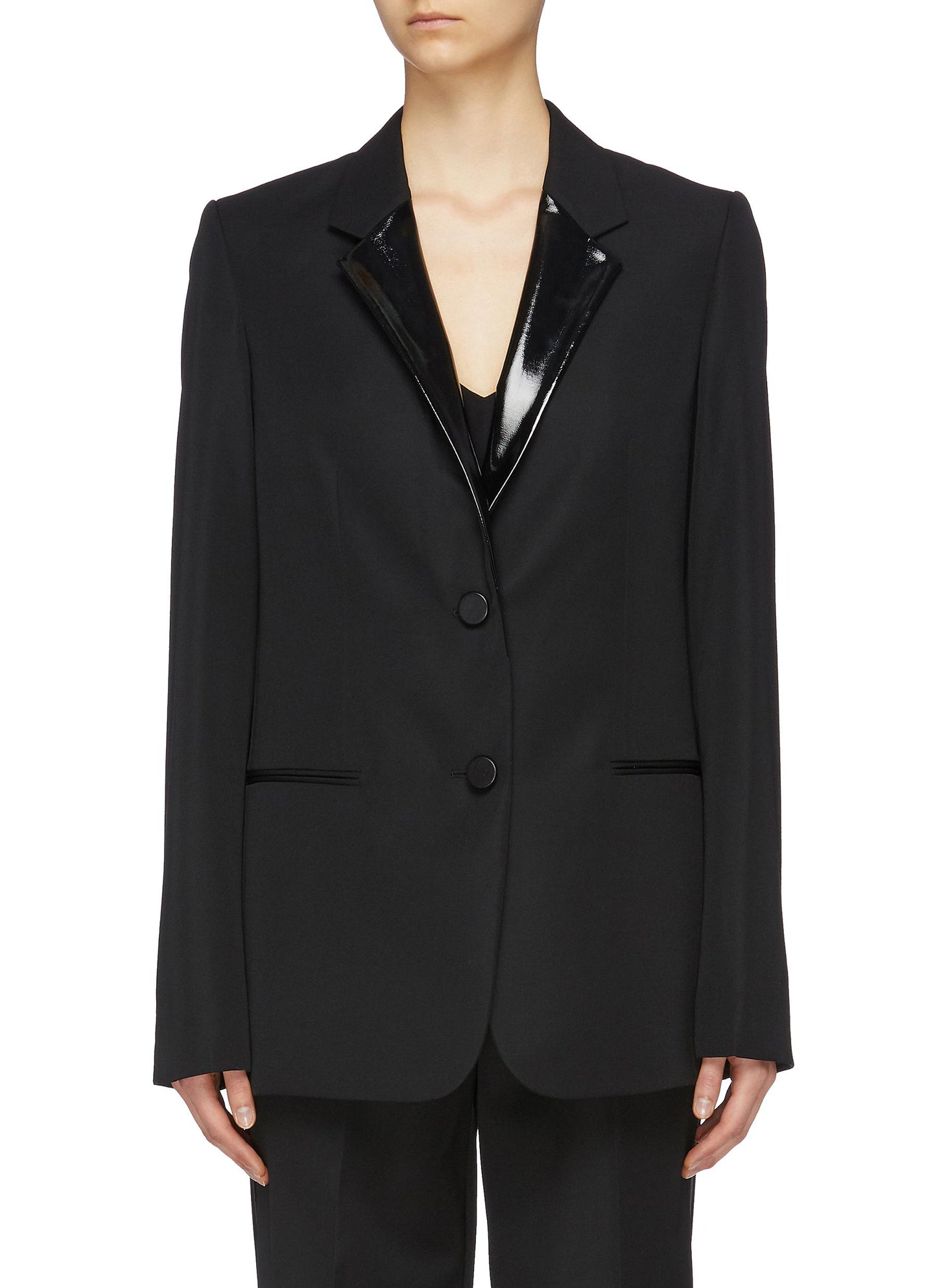 Coated notched lapel wool twill blazer - Helmut Lang - Black