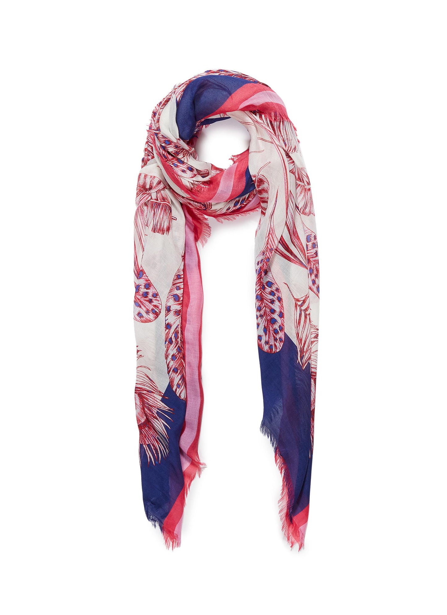 Contrast border feather print scarf - Franco Ferrari - Multi-colour