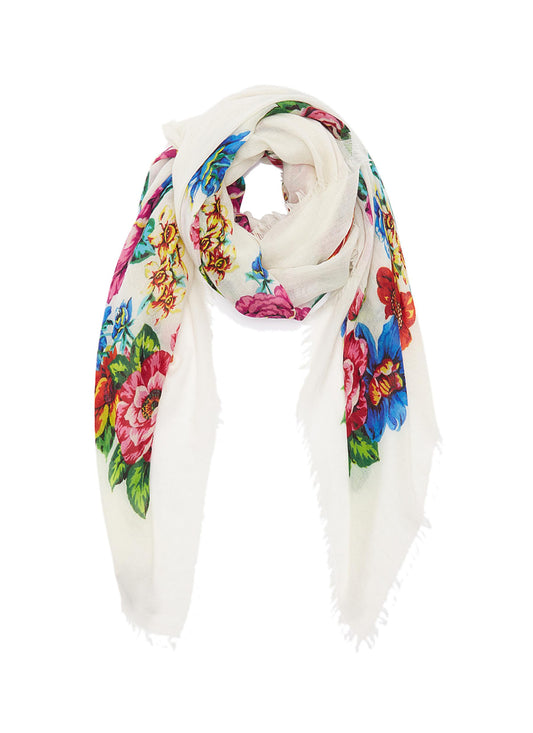 Floral print border cashmere scarf - Franco Ferrari - Multi-colour