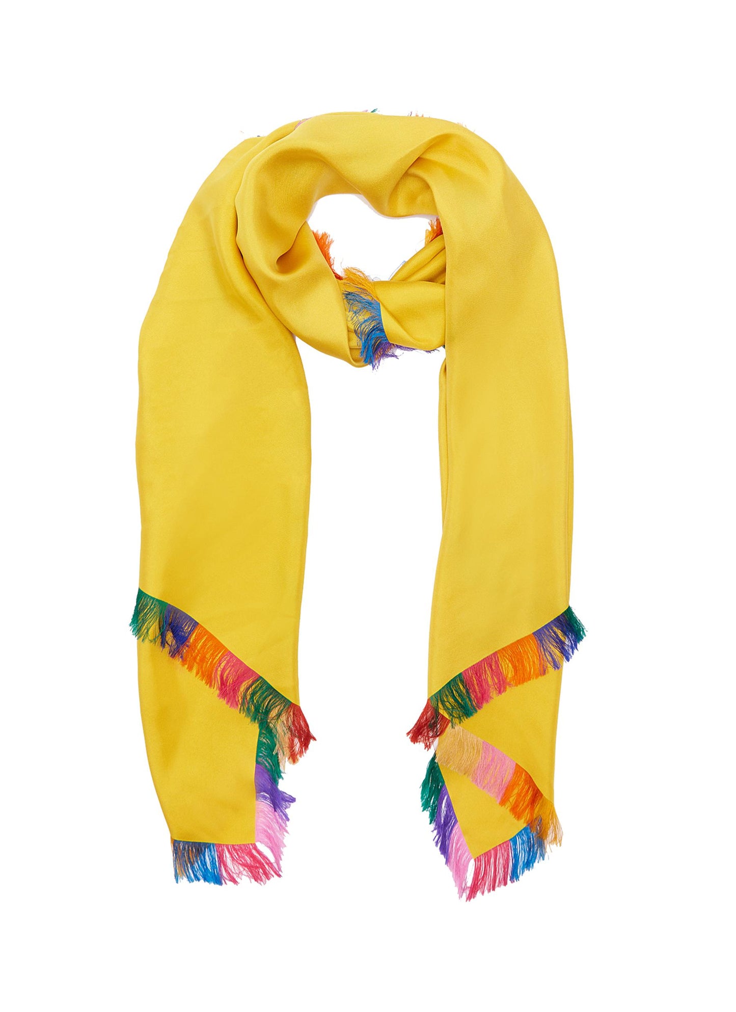 Colourblock frayed edge silk twill scarf - Franco Ferrari - Yellow