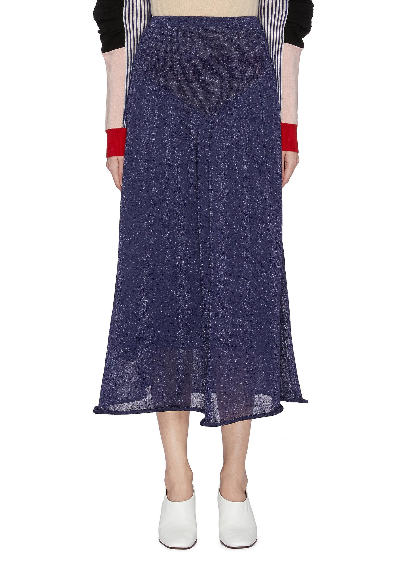 Metallic panelled pleated knit skirt - PH5 - Blue