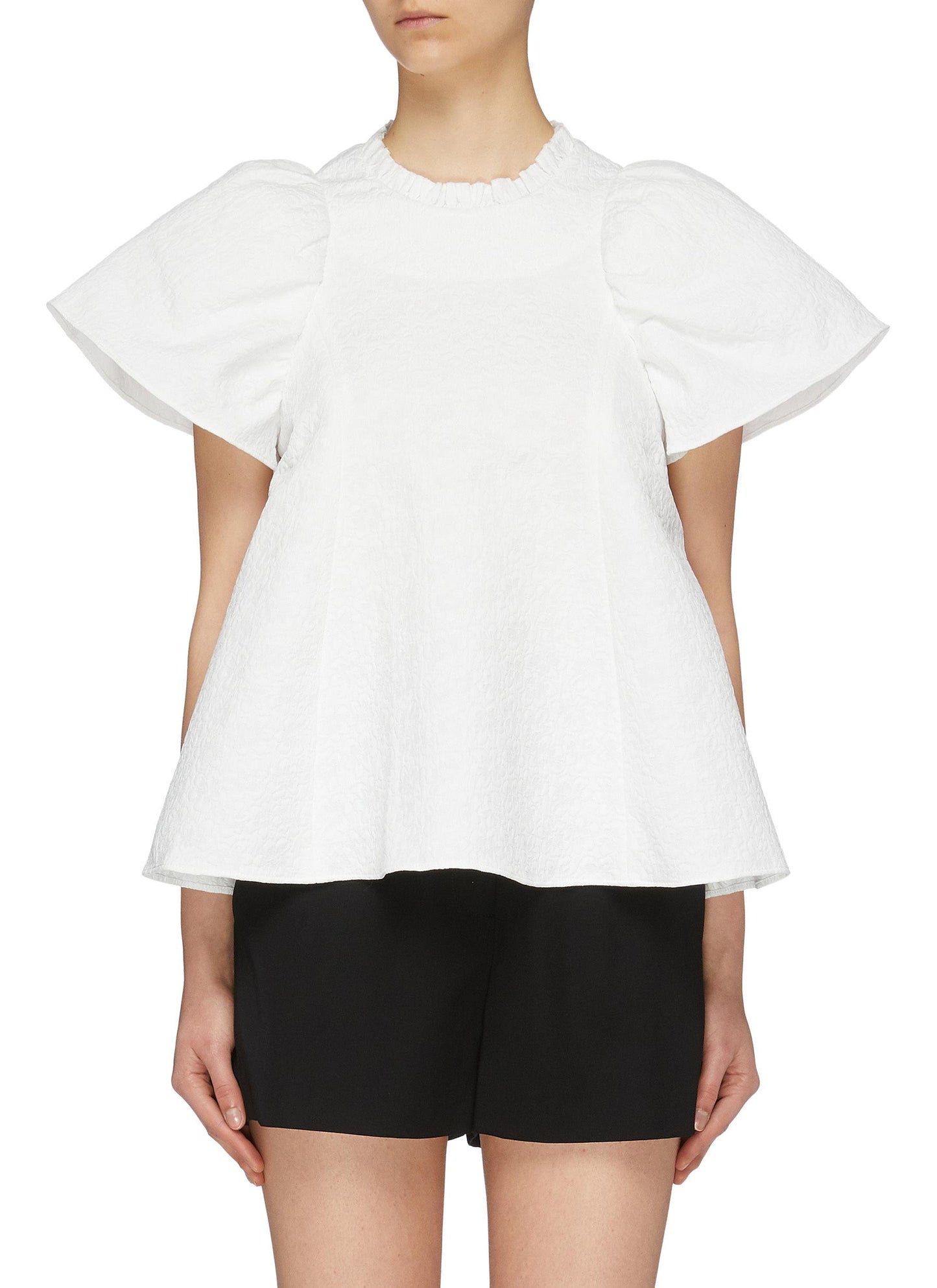 Flared sleeve ruffle neck top - SHUSHU/TONG - White