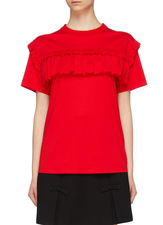 Tiered ruffle yoke T-shirt - SHUSHU/TONG - Red