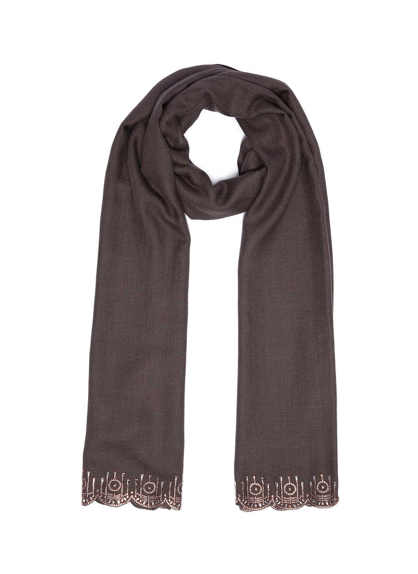 Strass scalloped border cashmere scarf - Janavi - Grey