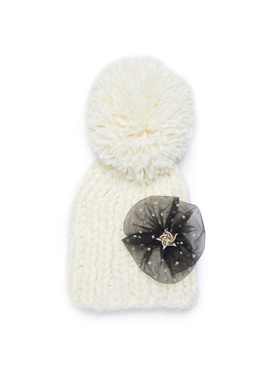 Glass crystal dot print mesh beanie - Venna - White