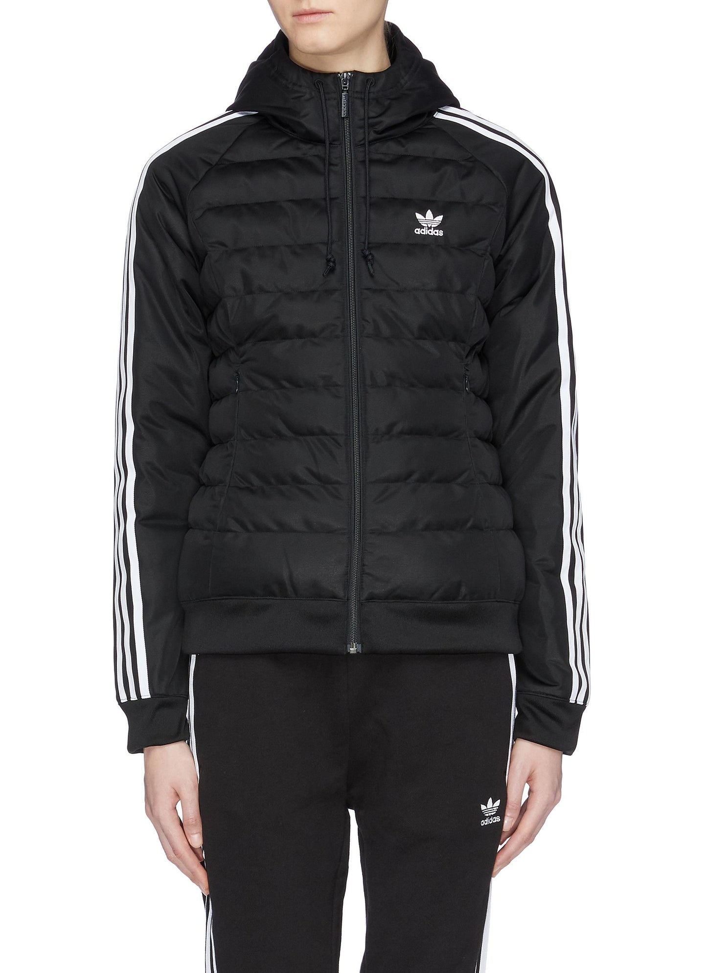 3-Stripes sleeve hooded slim fit puffer jacket - adidas - Black