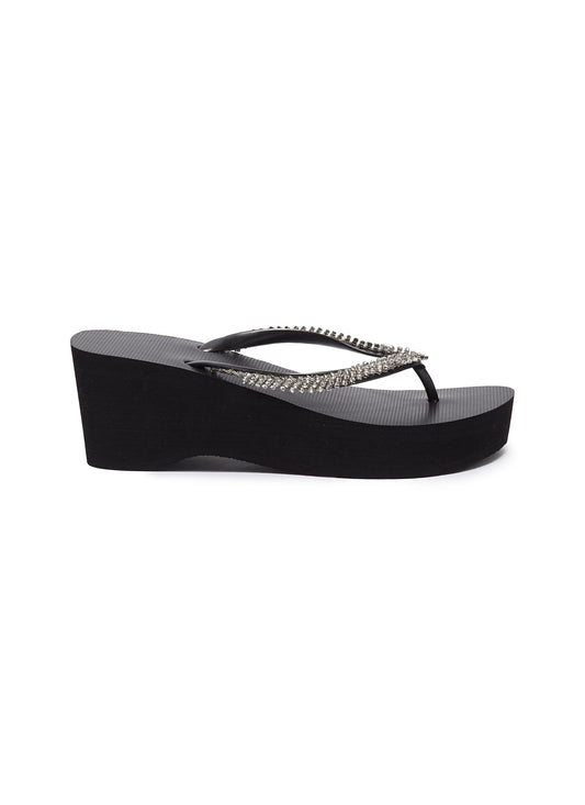 Classic' strass PVC wedge thong sandals - Uzurii - Black