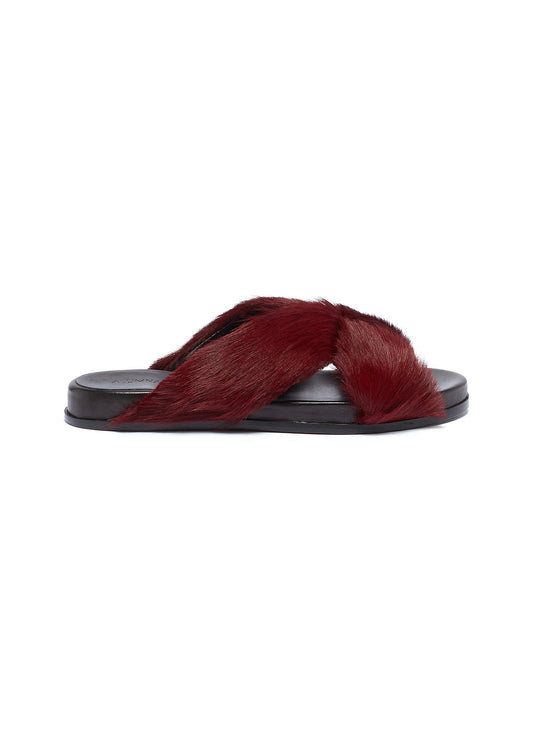 Turban' cross strap fur slide sandals - Alumnae - Red