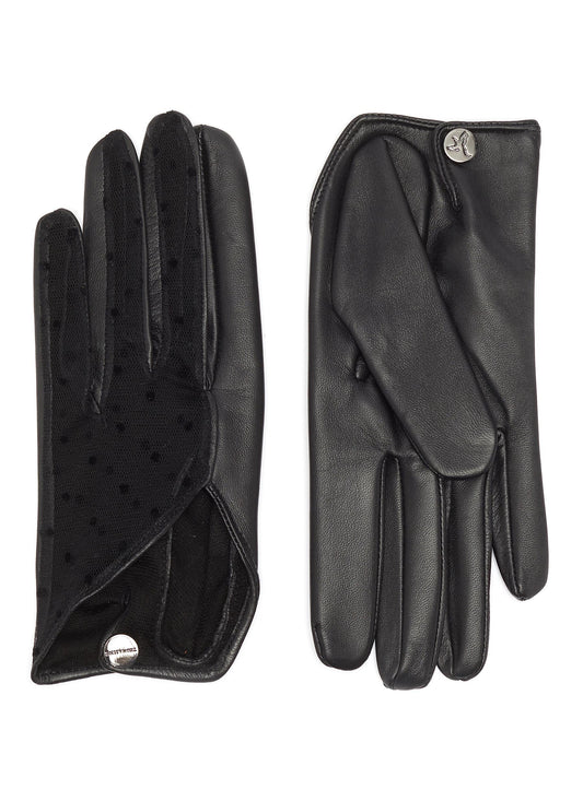 Beijing' polka dot tulle panel leather gloves