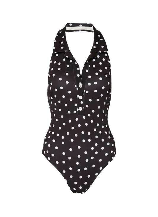 The Janet' polka dot print halterneck one-piece swimsuit