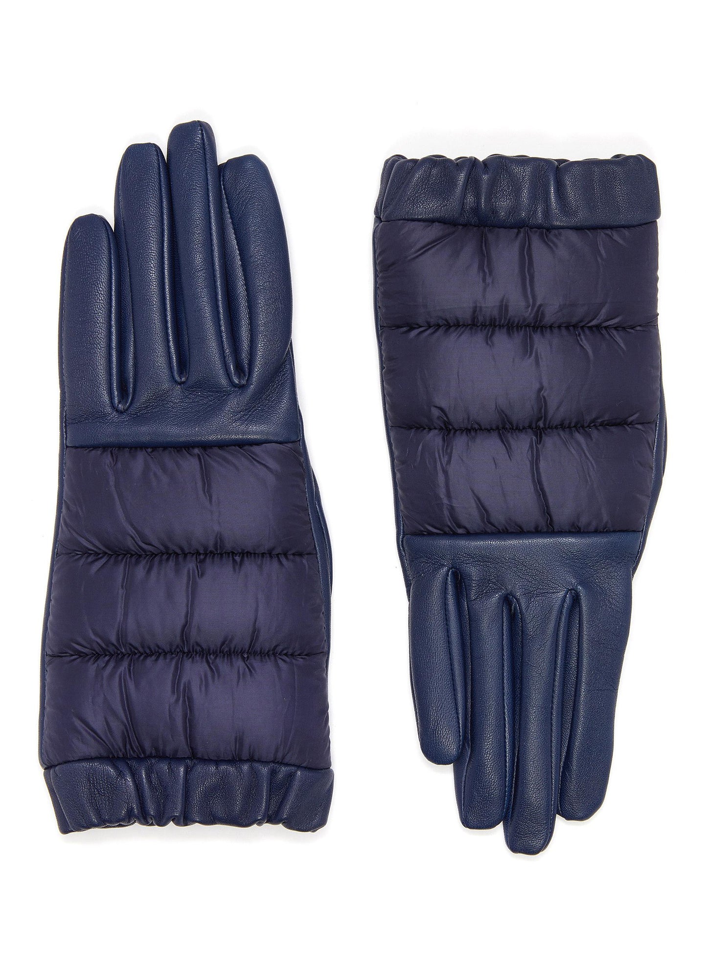 Puffer panel leather gloves