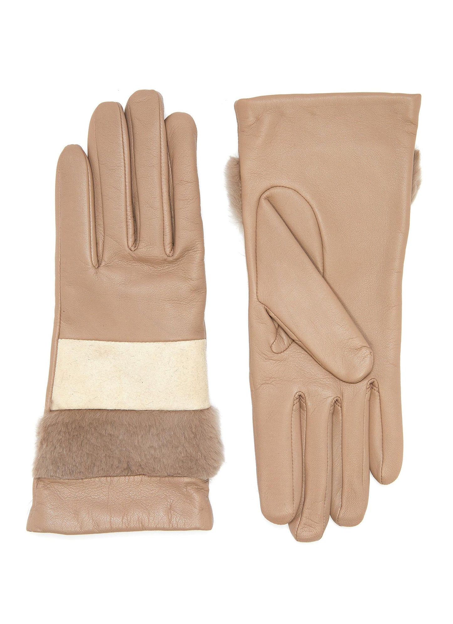 Fur panel leather gloves