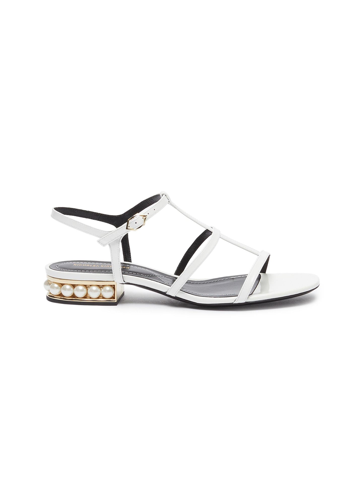 Casati' faux pearl heel caged patent leather sandals