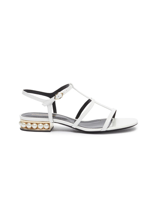 Casati' faux pearl heel caged patent leather sandals