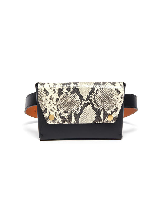 Python embossed leather pouch belt