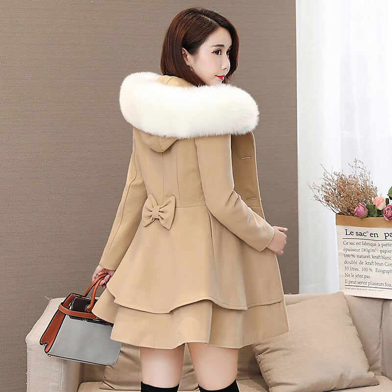 Autumn and winter new women's Korean version of the long section slim slimming  style pendulum style solid hooded woolen coat