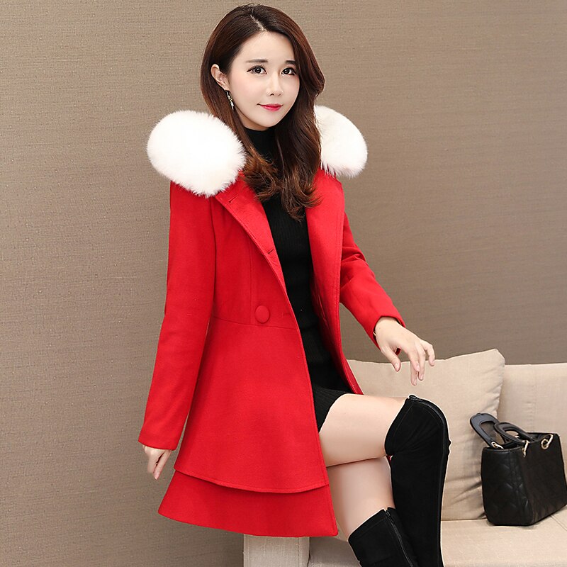 Autumn and winter new women's Korean version of the long section slim slimming  style pendulum style solid hooded woolen coat