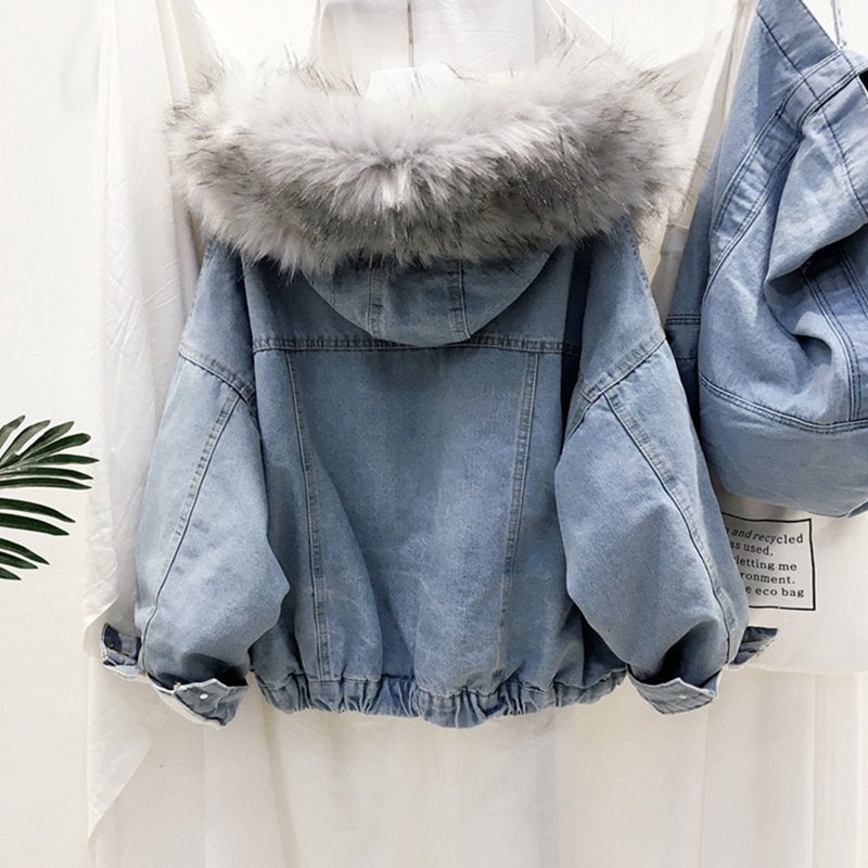 Faux Fur Collar Denim Jacket