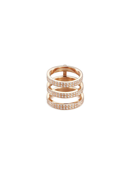 Berbère' diamond 18k rose gold three row phalanx ring - REPOSSI - Metallic