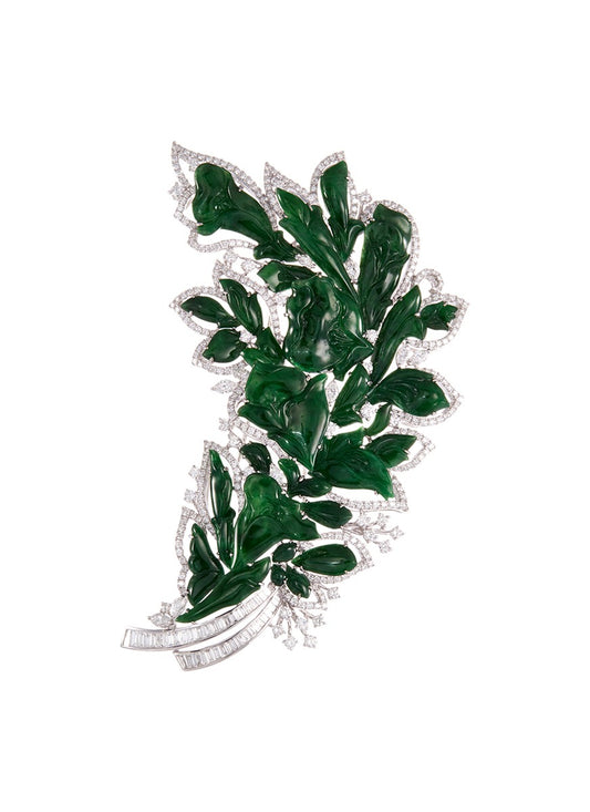 Diamond jade 18k gold floral brooch - LC Collection Jade - Metallic