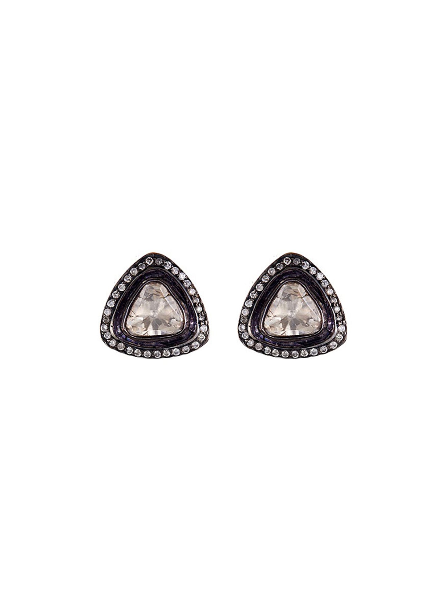 Diamond gold alloy triangle stud earrings - Aishwarya - Metallic