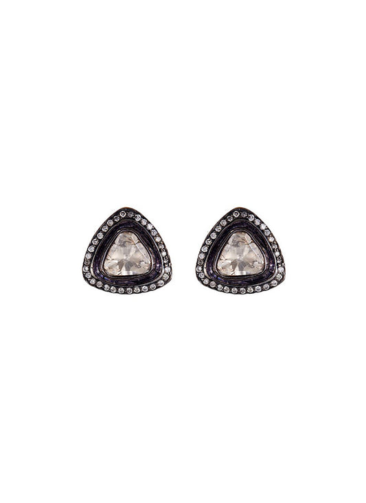 Diamond gold alloy triangle stud earrings - Aishwarya - Metallic