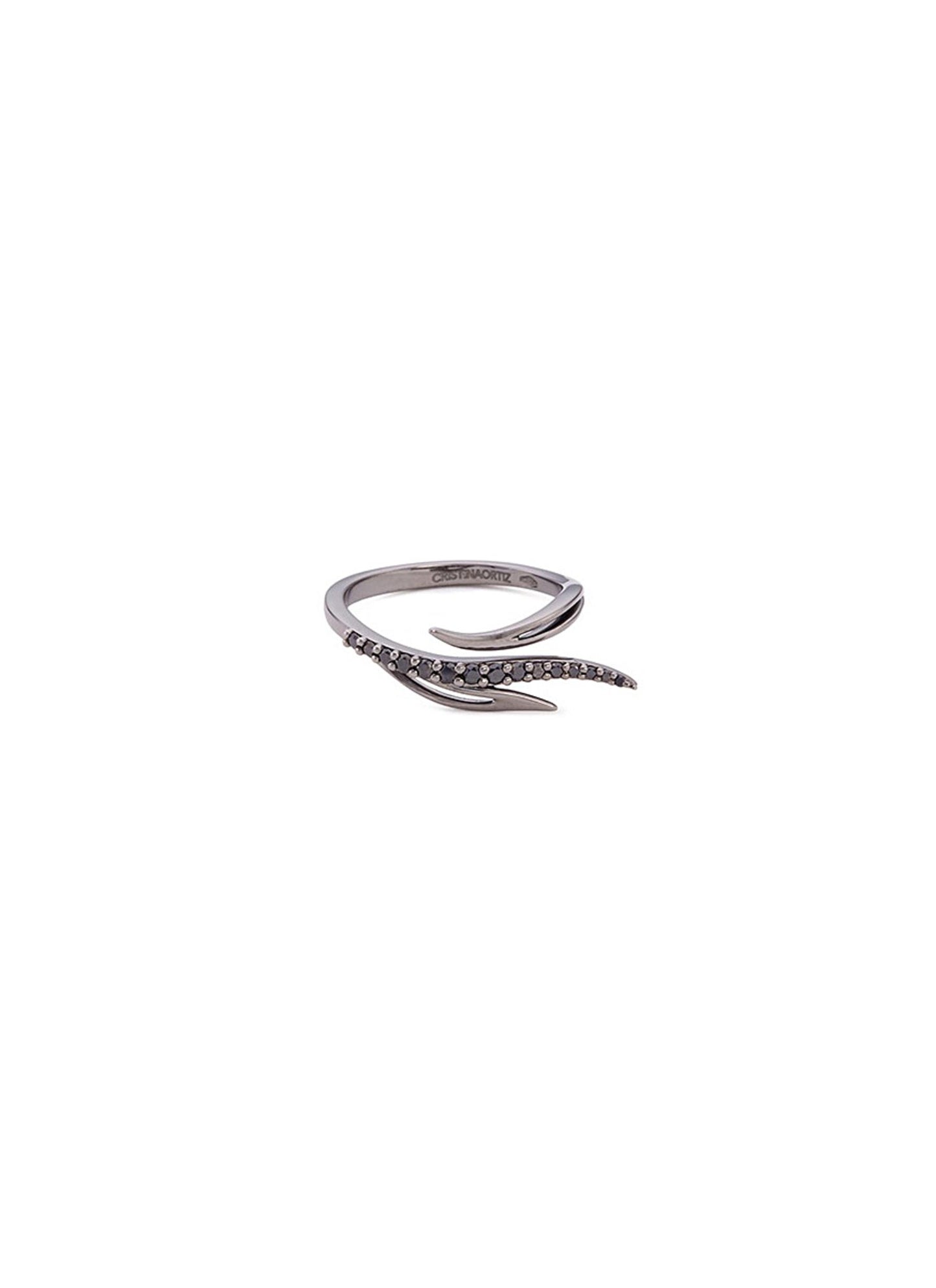 Diamond rhodium plated 9k white gold wing ring - Cristinaortiz - Metallic